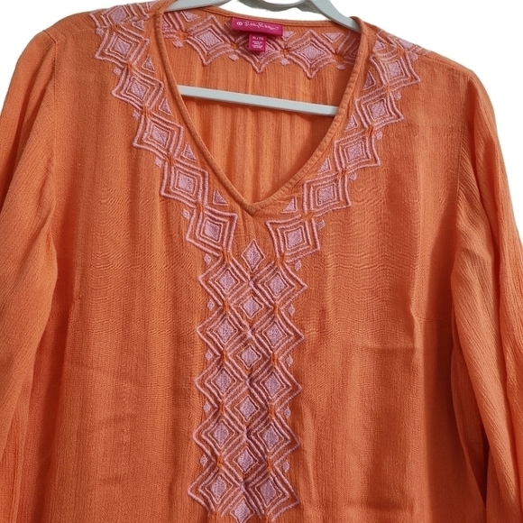 Lilly Pulitzer X Target Tunic Top XL Orange Aztec Embroidered V-Neck Boho Beach - Picture 2 of 10